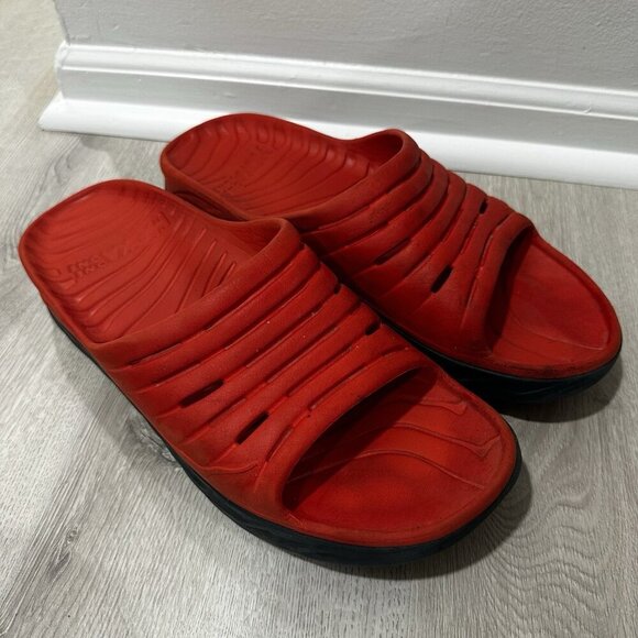 Hoka One Ora Recovery Orange Red Slide Sandals Mens 14 Blue Beach Summer Water - Picture 1 of 10